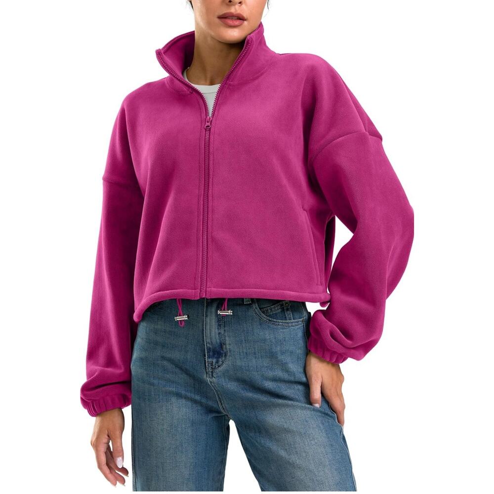 Soothfeel Fleece Cropped Jacket Zip Up Sweatshirt Short Coat Sherpa Size M
